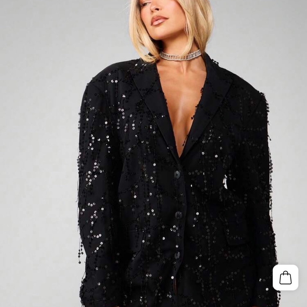 Missguided Sequin Embellished Black Jacket